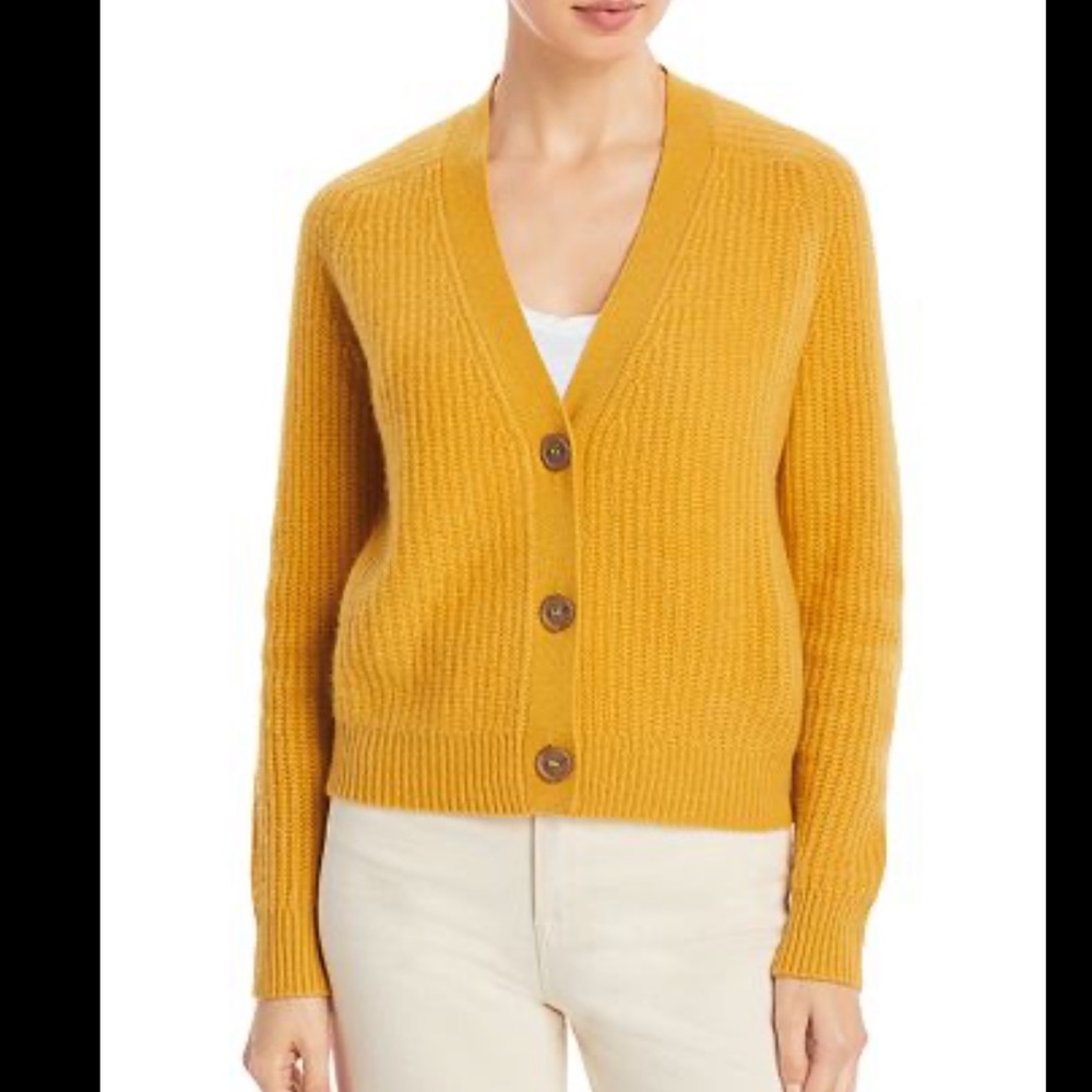 C by Bloomingdale's Cropped Cashmere  mustard yellow/gold Cardigan